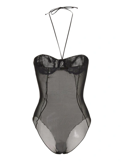 Shop Oseree Oséree Transparent Mesh Bodysuit In Black