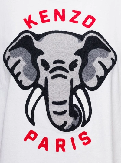 Shop Kenzo White Oversize T-shirt With Elephant And Logo On The Chest In Cotton Woman