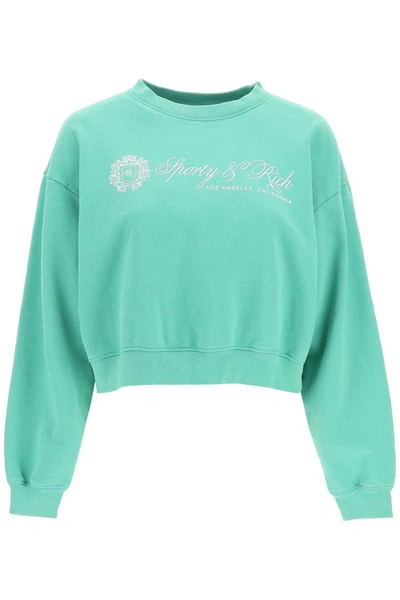 Shop Sporty And Rich Sporty Rich Regal Cropped Crewneck Sweatshirt In Green