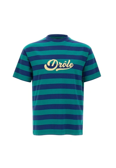 Shop Drôle De Monsieur Drole De Monsieur "rayures Drole" Cotton T-shirt In Turchese