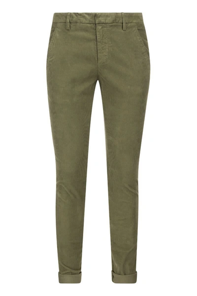 Shop Dondup Gaubert - Slim Velvet Trousers In Military Green