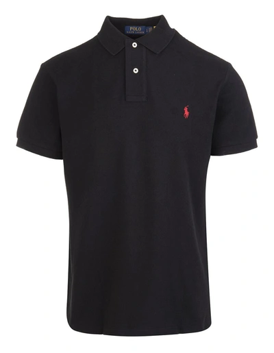 Shop Ralph Lauren And Red Slim-fit Pique Polo Shirt In Black