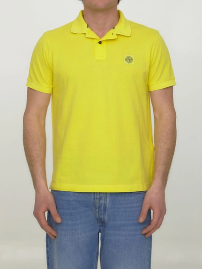 Shop Stone Island Yellow Compass Polo Shirt