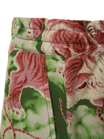 Shop Pence 1979 Multicolor Drawstring Shorts With All-over Tiger Print In Viscose Blend Man