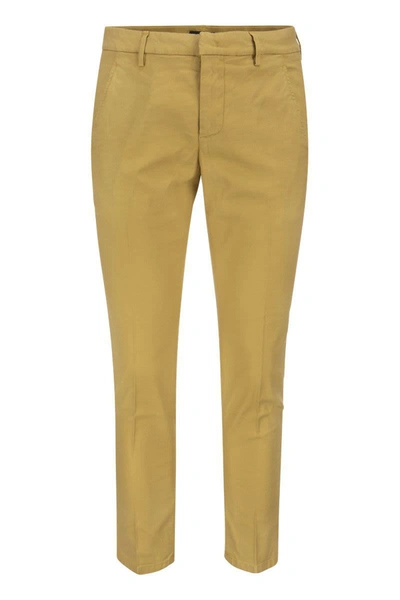 Shop Dondup Alfredo - Cotton Slim-fit Trousers In Mustard