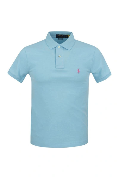 Shop Polo Ralph Lauren Slim-fit Pique Polo Shirt In Turquoise