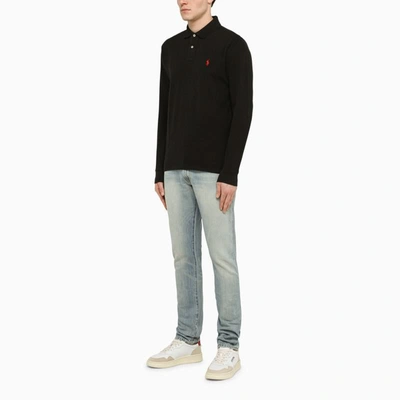 Shop Polo Ralph Lauren Long-sleeved Slim Fit Polo Shirt In Black