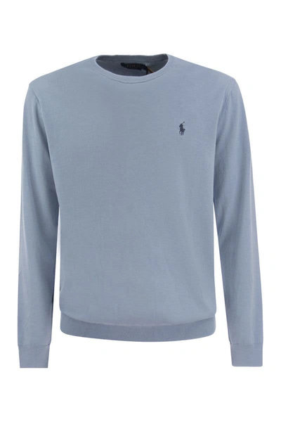 Shop Polo Ralph Lauren Crew-neck Sweater In Cotton In Light Blue