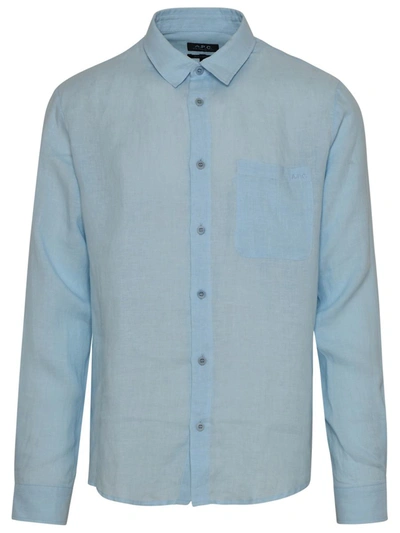 Shop Apc A.p.c. Light Blue Linen Cassel Shirt
