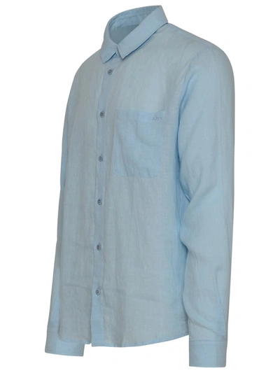Shop Apc A.p.c. Light Blue Linen Cassel Shirt