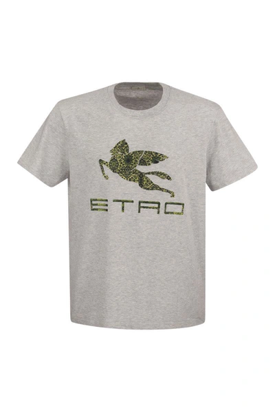 Shop Etro T-shirt With Logo And Pegasus In Grey