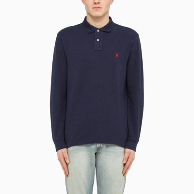 Shop Polo Ralph Lauren Long-sleeved Slim Fit Polo Shirt In Blue