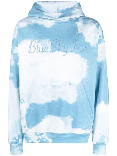 Shop Blue Sky Inn Printed Cotton Hoodie In Clear Blue