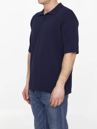 Shop Roberto Collina Blue Cotton Polo Shirt