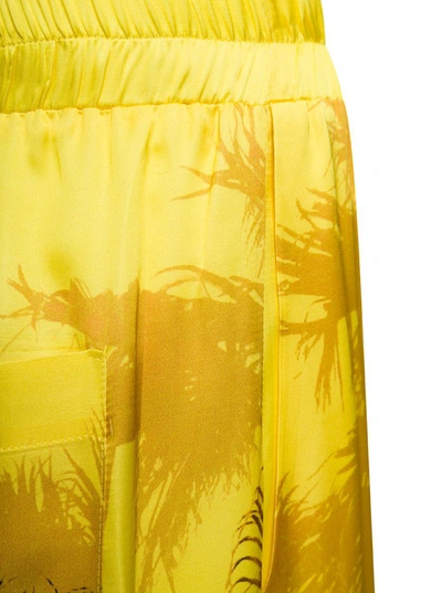 Shop Laneus Yellow Shorts With Palm Tree Print In Viscose Man