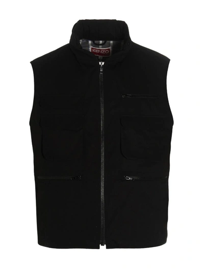 Shop Kenzo Maxi Pocket Hooded Vest In Black