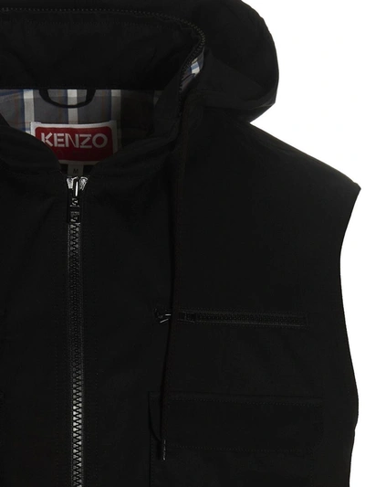 Shop Kenzo Maxi Pocket Hooded Vest In Black
