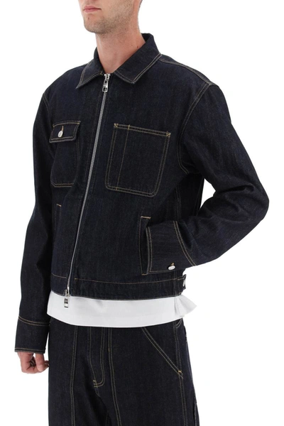 Shop Alexander Mcqueen Denim Jacket With Zipper In Blue
