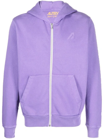 Shop Autry Logo Cotton Hoodie In Purple