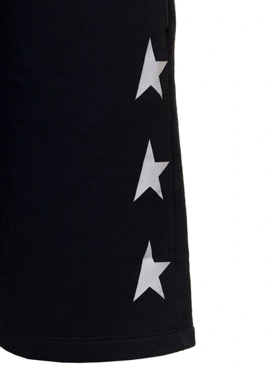 Shop Golden Goose Black Shorts With Contrasting Monogram Print In Cotton Man In Blu