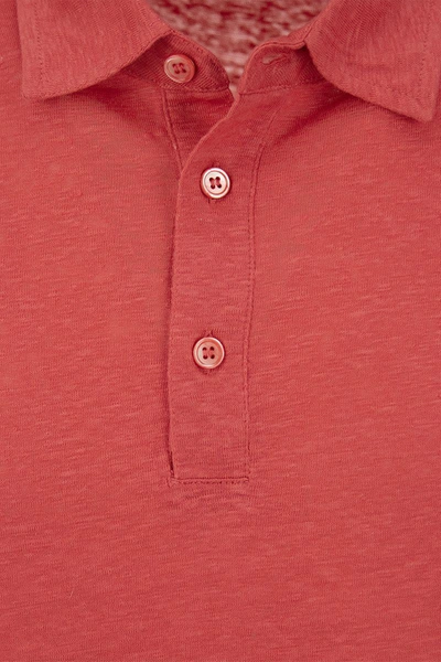 Shop Majestic Filatures Linen Polo Shirt With Buttons In Red