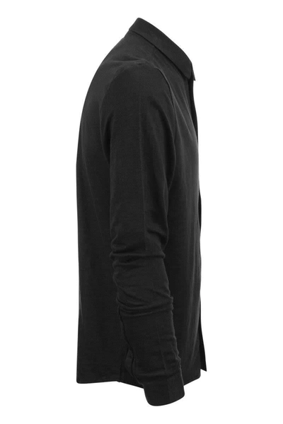 Shop Majestic Filatures Long-sleeved Linen Shirt In Black