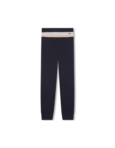 Shop Chloé Navy Blue Joggers With Contrasting Stripes On The Back