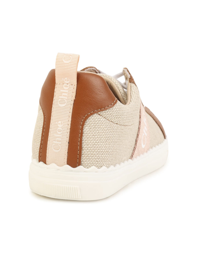 Shop Chloé Lauren Sneakers In Leather And Canvas In Marrone