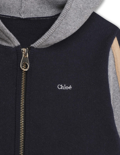 Shop Chloé Navy Blue Cardigan With Zip And Hood