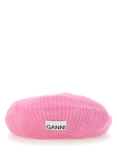 Shop Ganni Cap With Logo In Fucsia