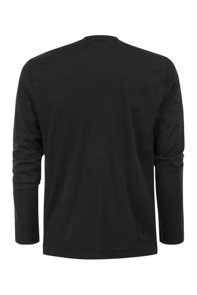 Shop Fedeli Long-sleeved Organic Cotton T-shirt In Black