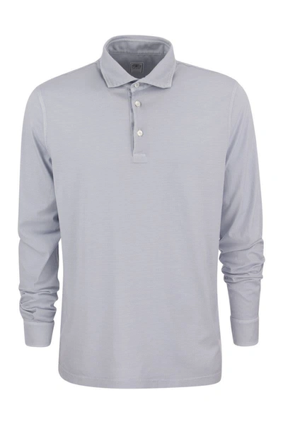 Shop Fedeli Long-sleeved Cotton Polo Shirt In Light Blue