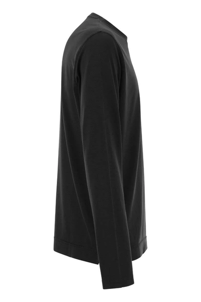 Fedeli Long-sleeved Crew-neck T-shirt In Black