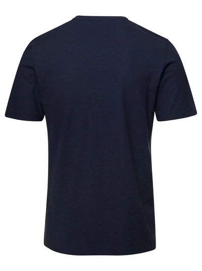 Shop Lardini Blue Crewneck T-shirt With Logo Patch In Cotton Man