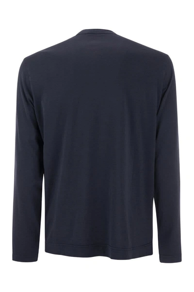 Shop Fedeli Long-sleeved Crew-neck T-shirt In Blue