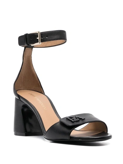 Shop Emporio Armani Leather Heel Sandals In Black
