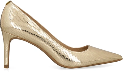 Shop Michael Michael Kors Leather Pointy-toe Pumps In Gold