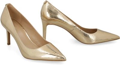 Shop Michael Michael Kors Leather Pointy-toe Pumps In Gold