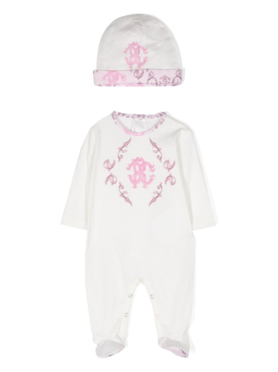 Shop Roberto Cavalli Junior Monogram-pattern Cotton Babygrow Set In White