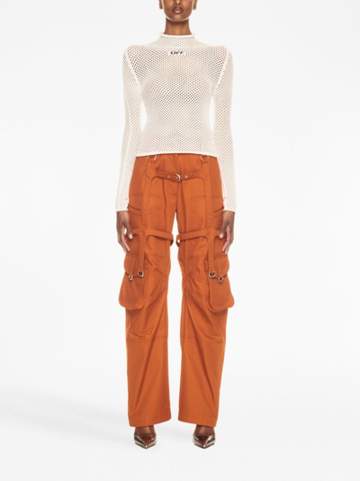 Off-white Off-logo Open-knit Top In Neutrals
