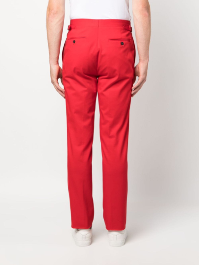 Shop Fursac Low-rise Stretch-cotton Chinos In Red