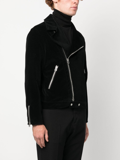 Shop Fursac Zip-up Velvet Biker Jacket In Black