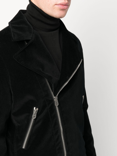 Shop Fursac Zip-up Velvet Biker Jacket In Black