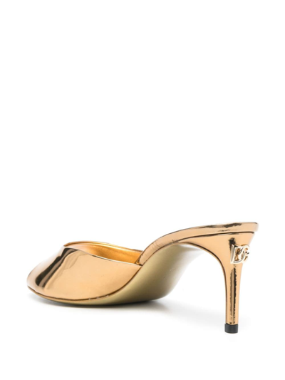 Shop Dolce & Gabbana 70mm Metallic-finish Leather Mules In Gold