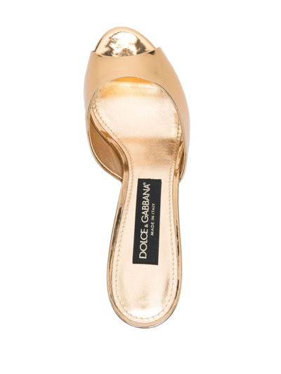 Shop Dolce & Gabbana 70mm Metallic-finish Leather Mules In Gold