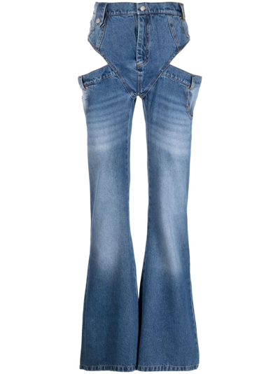 Shop Egonlab Cut Out-detail Cotton Jeans In Blue