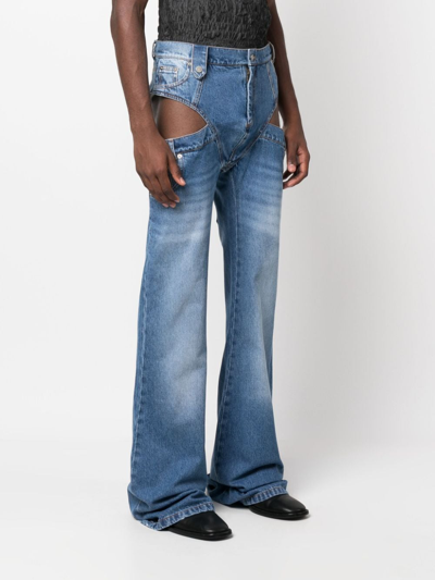 Shop Egonlab Cut Out-detail Cotton Jeans In Blue