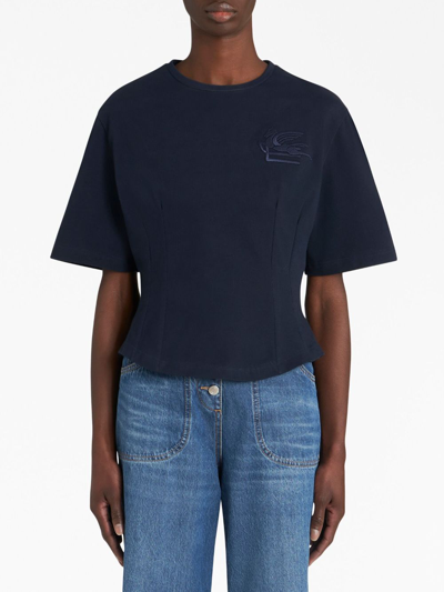 Shop Etro Pegaso-appliqué Cotton T-shirt In Blue