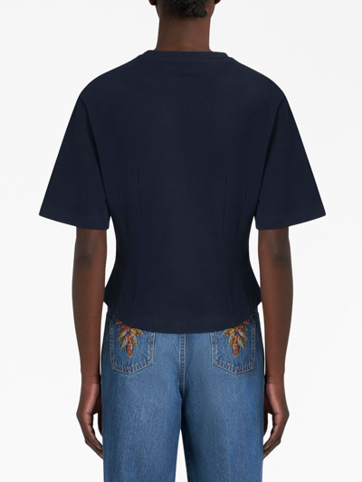 Etro Logo-embroidered Fitted T-shirt In Blue
