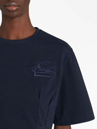 Etro Logo-embroidered Fitted T-shirt In Blue